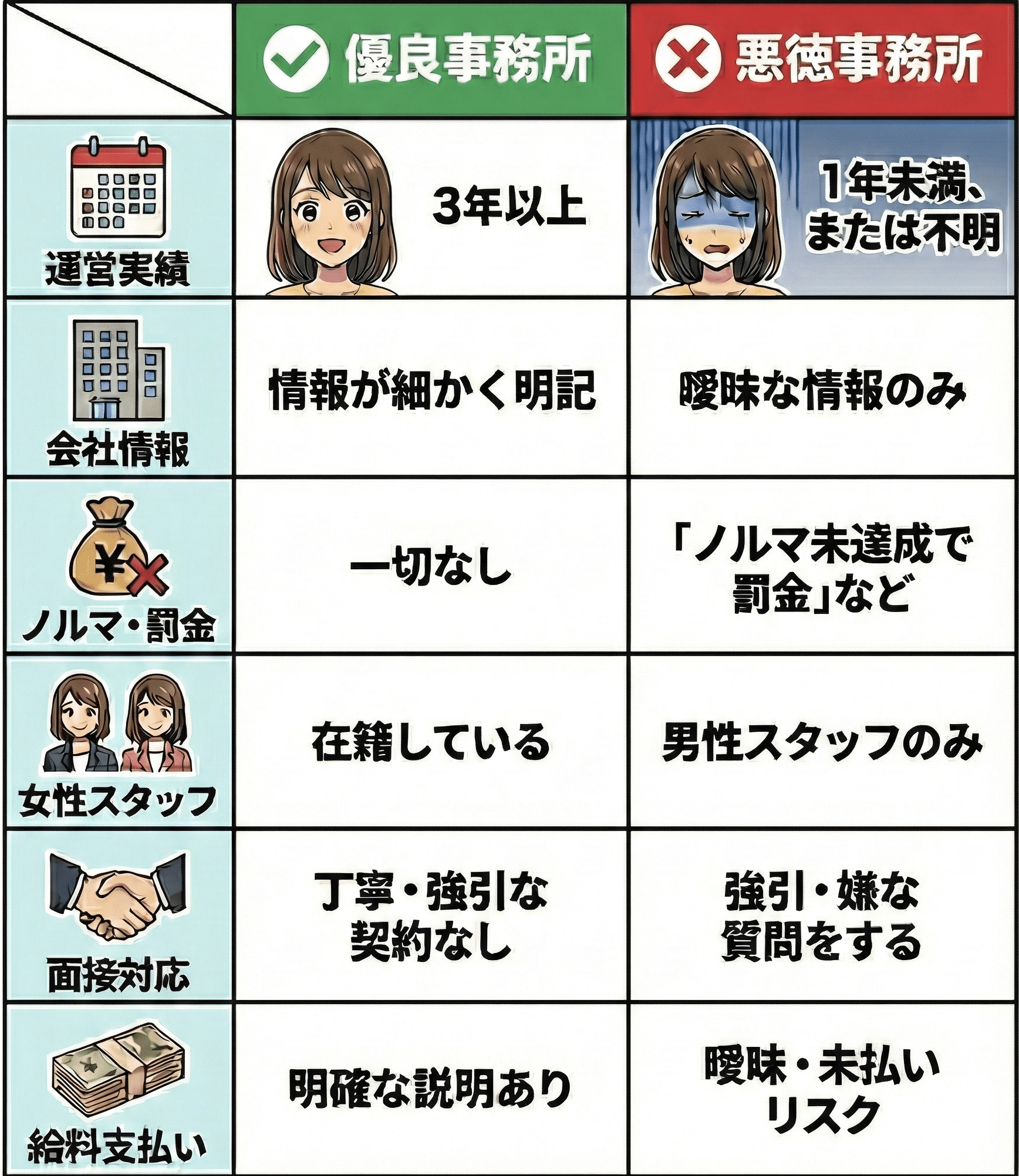 優良事務所の見分け方をまとめた表